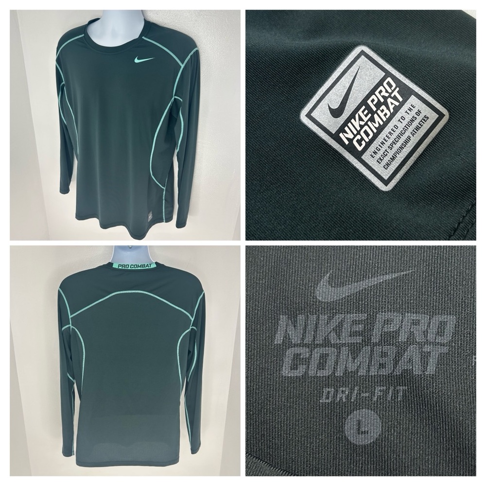 Nike Pro Combat‎ Dri-Fit Performance Shirt Size Large Black Green Athleisure Gym